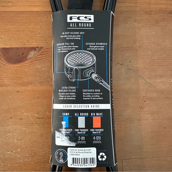 NWT FCS 8 All Round Essential Series Leash - Recommended Wave Size: 2 - 8 ft - Picture 6 of 9